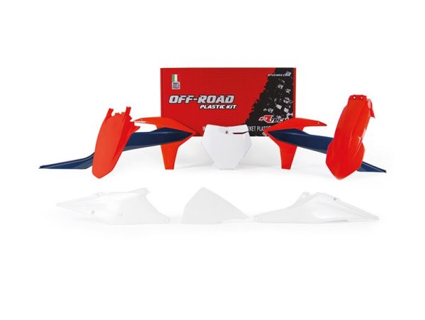 KTM SX 125/150/250, SX-F/XC-F 250/350/450, XC 125/250/300 Plastics Kit 2019-2022 – Orange/Blue/White · R-Tech