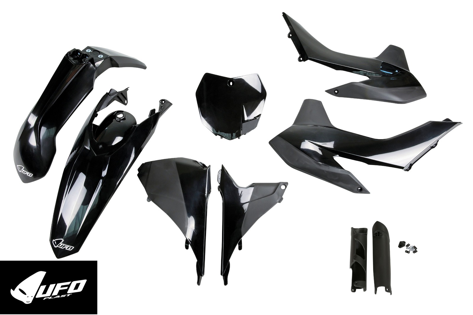 KTM SX 125/150/250, SX-F/XC-F 250/350/450, XC 125/250 Plastics Kit 2013-2016 – Black · UFO