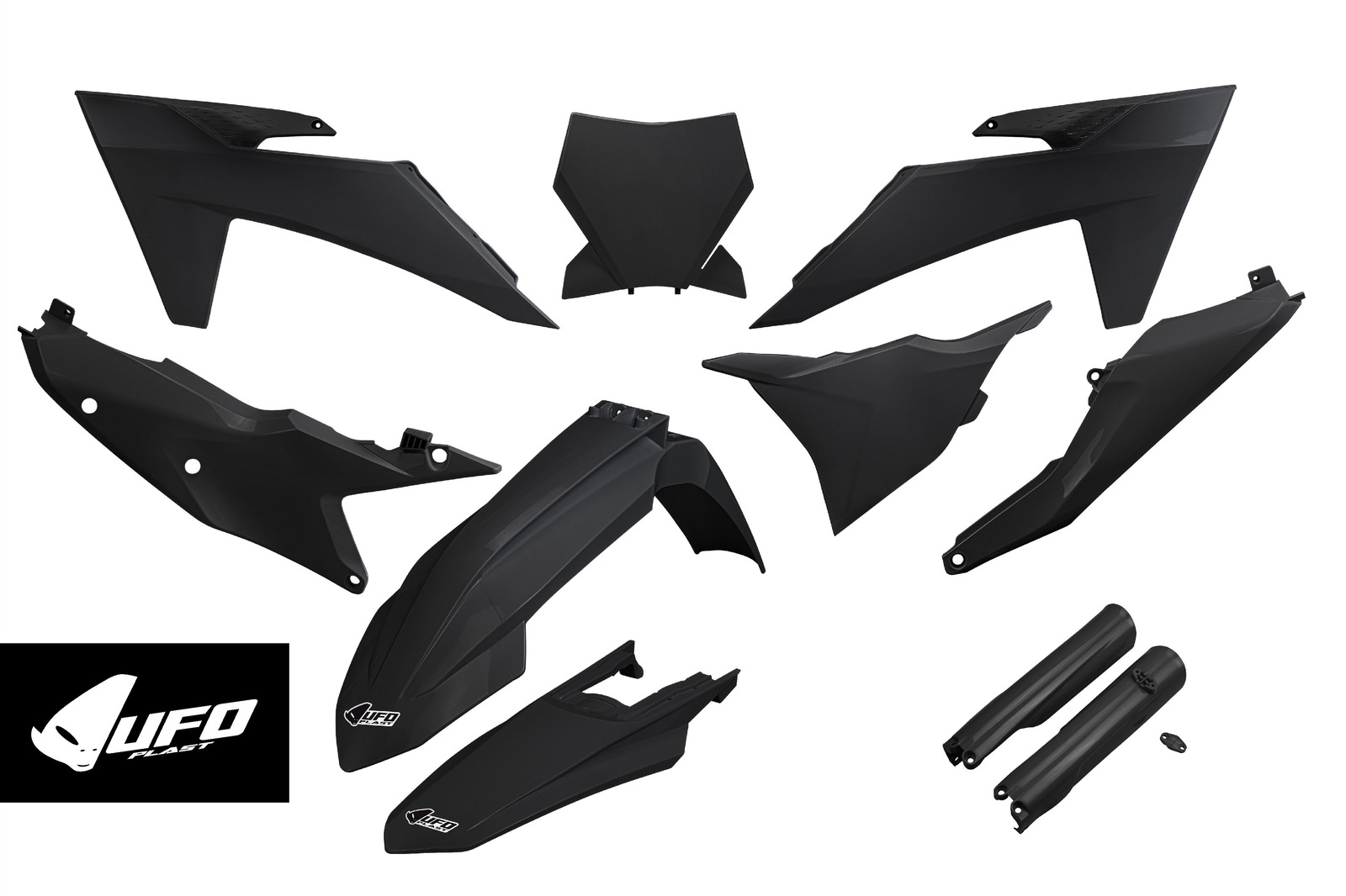 KTM SX/XC 125/250/300, SX-F/XC-F 250/350/450 Plastics Kit 2023-2024 – Black · UFO